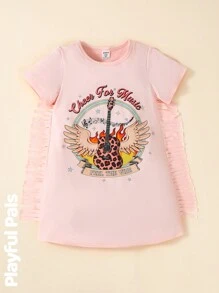 SHEIN Young Girl Cute Round Neck Short Sleeve Pink Casual Dress T Shirt For Girls T Shirts For Girls Clothes For Girls 12 T Shirts For Girls Kids Girls Summer Clothes Young Girls T Shirts Music Festival - Pink - View 1