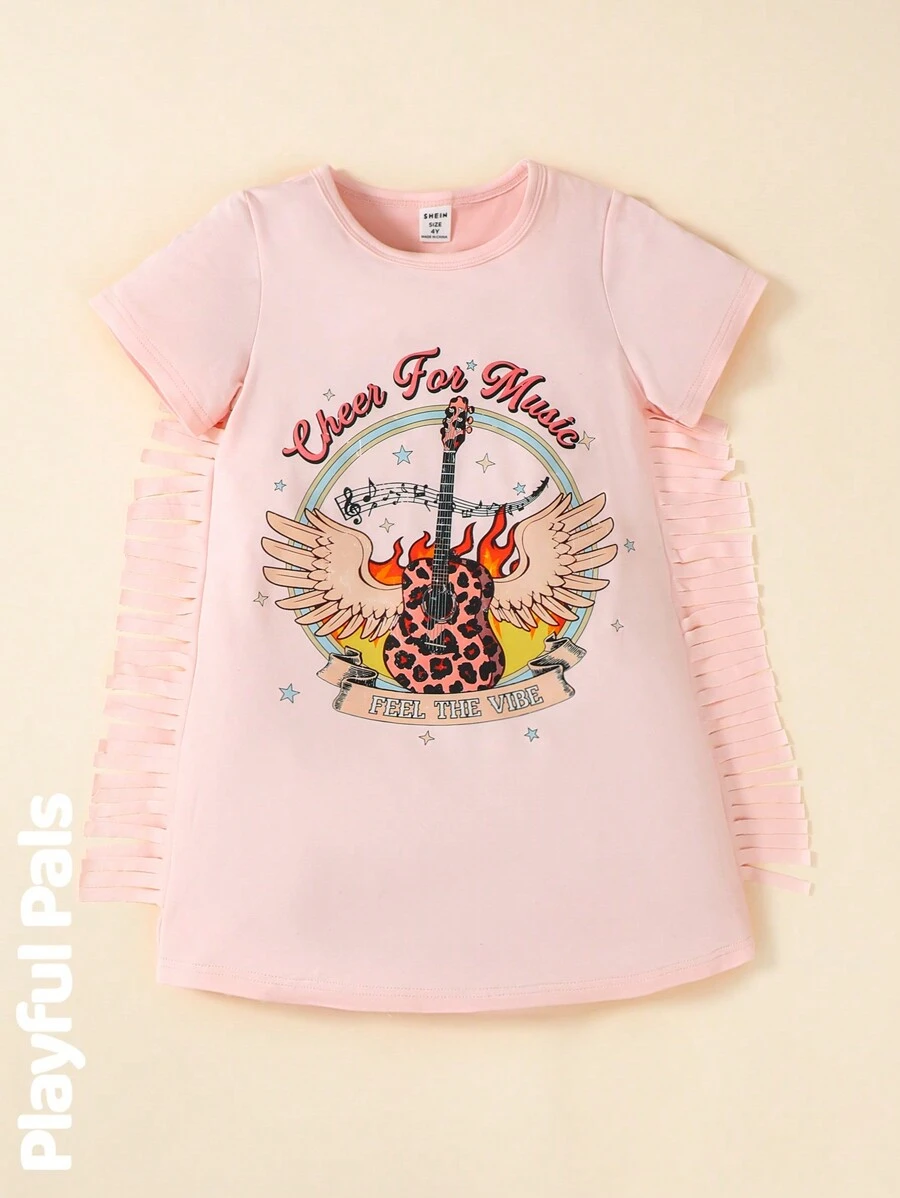 SHEIN Young Girl Cute Round Neck Short Sleeve Pink Casual Dress T Shirt For Girls T Shirts For Girls Clothes For Girls 12 T Shirts For Girls Kids Girls Summer Clothes Young Girls T Shirts Music Festival - Pink - View 1