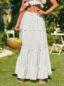 SHEIN Tween Girl 奢华、优雅、百搭、时尚的白色中长裙 - 白色 - 查看 2