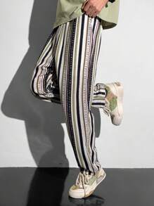 SHEIN Teen Boy Pocket Striped Minimalist Casual Long Pants, Everyday Wear - Multicolor - View 5