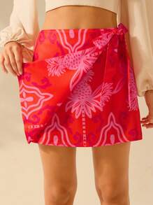 CAJUNI Women's Holiday Casual Summer Boho Tropical Pineapple Plant Print Beach Cover-Up Skirt