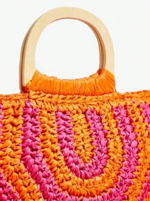 SHEIN SXY Dames, Dames Handtas met Handvat, Strozak, Modieus, Elegant, Eenvoudig, Gepersonaliseerd, Veelzijdig, Vlechten, Kwastjes, Stro, Veelkleurig, Voor Strand, Vakantie, Zomer, Aan Zee
