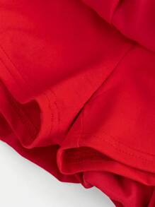 SHEIN Tween Girls Fitted Casual Short Sleeve Stand Collar Ruffle Hem Anti-Flashing Skater Dress - Red - View 5