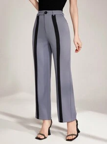 Modelyn 女式纯色前扣休闲裤，简约风格，适合日常穿着 - 彩色 - 查看 7