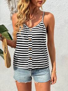 EMERY ROSE 女士条纹单排扣休闲宽松吊带背心