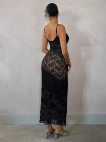 SHEIN BAE Vestido largo de mujer con ajuste delgado, con tirantes de espagueti, color liso con parches, minimalista