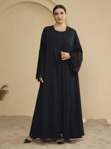 Graceveil Elegant Round Neck Embroidered Lace Plus Size Arabic Suit,Modest