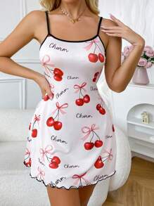 Sweet Cherry & Bow Pattern Y2K Style Women Nightgown - Multicolor - View 6