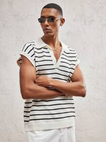 AKNOTIC Party Men's Loose Knit Casual Sweater, Suitable For Summer - Black and White - View 5