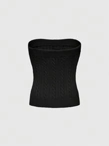 ROMWE Women's Solid Color Front Tie Slim Fit Knit Crop Top - Black - View 5