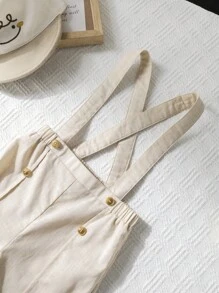 SHEIN Leap Crew 2 pièces/set Chemise casual à col claudine et salopette pour bébé garçon dans un style élégant, convient pour les occasions de printemps/été comme les anniversaires, baptêmes, 1er anniversaire, cérémonies, représentations, mariages