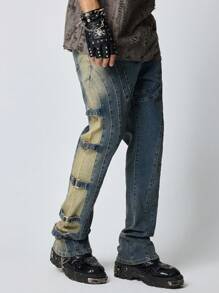 ROMWE MEN Street Life Men's Patchwork Pocket Skinny Fit Jeans - Bronze - View 8