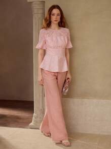 MOTF PREMIUM Top PEPLUM EN DENTELLE CONTRASTANTE - Rose bonbon - Voir 7