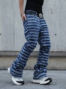 Manfinity EMRG Men's Pocket Frayed Hem Skinny Distressed Jeans - Medium Wash - View 5