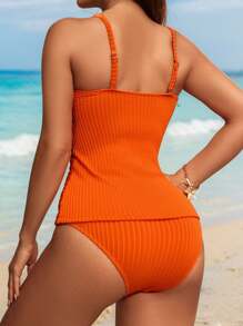 Swim Lushoire Tankini casual para mujer con bandeau fruncido de unicolor para verano
