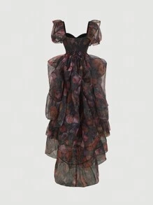 SHEIN MOD Women Organza Floral Print Layers Ruffled Maxi Dress,Valentine's Day,Boho Dress Women,Party Women Outfits,Summer Dress,Maxi Dress,Wedding Guest Dress Women,Birthday Dresses