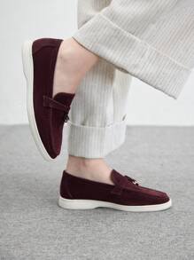 CUCCOO BIZCHIC 女士纯色简约平底休闲乐福鞋，适合日常穿着 - 酒紅色 - 查看 4