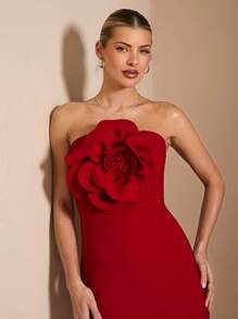 SHEIN BAE Women's Sleeveless Solid Red Maxi Dress, Elegant And Sexy With Romantic 3D Flower Decoration, Suitable For Graduation Ceremony, Cocktail Party, Romantic Date, Winter Layering, Party, Formal Event,Valentine's Day,Valentine Outfits For Women - Red - View 7