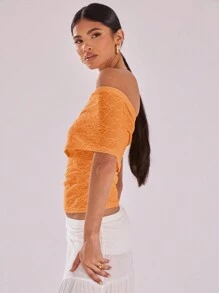 MUSERA Textured Mesh Detail Asymmetrical Neck Cap Sleeve Top Casual Vacation Top Holiday Festival Night Out Going Out Tops Club Fall Summer Spring - Orange - View 5