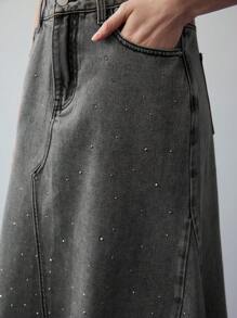 MOTF STUDIO STRASS DETAIL DENIM ROK MET VOOROVERGESNEDEN SNIJDEN