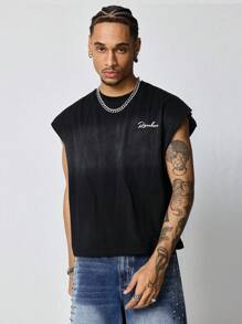 ROMWE MEN Street Life Men's Washed Leopard Print Crop Fit Tank Top - Black - View 5