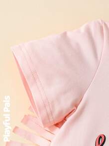 SHEIN Young Girl Cute Round Neck Short Sleeve Pink Casual Dress T Shirt For Girls T Shirts For Girls Clothes For Girls 12 T Shirts For Girls Kids Girls Summer Clothes Young Girls T Shirts Music Festival - Pink - View 4