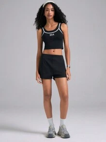 Easelle Top de tirantes de ajuste ceñido con efecto de absorción de humedad y contraste de color negro y blanco, informal y deportivo, para primavera/verano