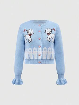 Kawaii Cárdigan informal y lindo de mujer con bordado de ovejas, para otoño/invierno