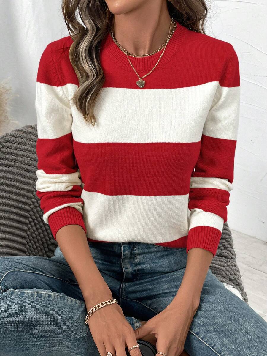 SHEIN LUNE 时尚优雅毛衣，女士长袖宽松针织套头衫，秋冬针织套头衫秋季 - 彩色 - 查看 1