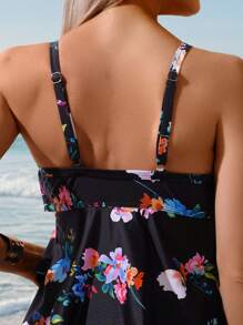 Swim Lushoire 2pcs/Set Colorful Printed Ruffled Cami Tankini Set For Women, Summer Beach Vacation Outfits - Multicolor - View 5