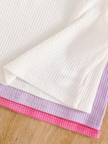 3-Piece Young Girl Solid Color Knit Crew Neck Form-Fitting Tank Top Set - Multicolor - View 6