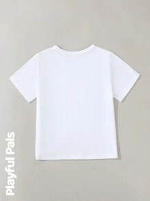SHEIN 年轻女孩圆领短袖印花休闲上衣，日常穿着 - 白色 - 查看 2