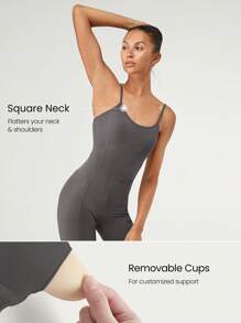 GLOWMODE 26 英寸 FeatherFit™ U 型背部收腹口袋可调节连身衣紧身衣轻度支撑低冲击瑜伽工作室夏季 - 深灰色 - 查看 3