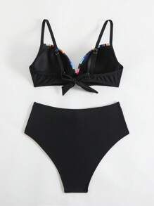 SHEIN Beach Outfits For Women: Modest Hardcup Printed Striped Bikini 2 Pieces Set For Summer Vacation - Multicolor - View 2