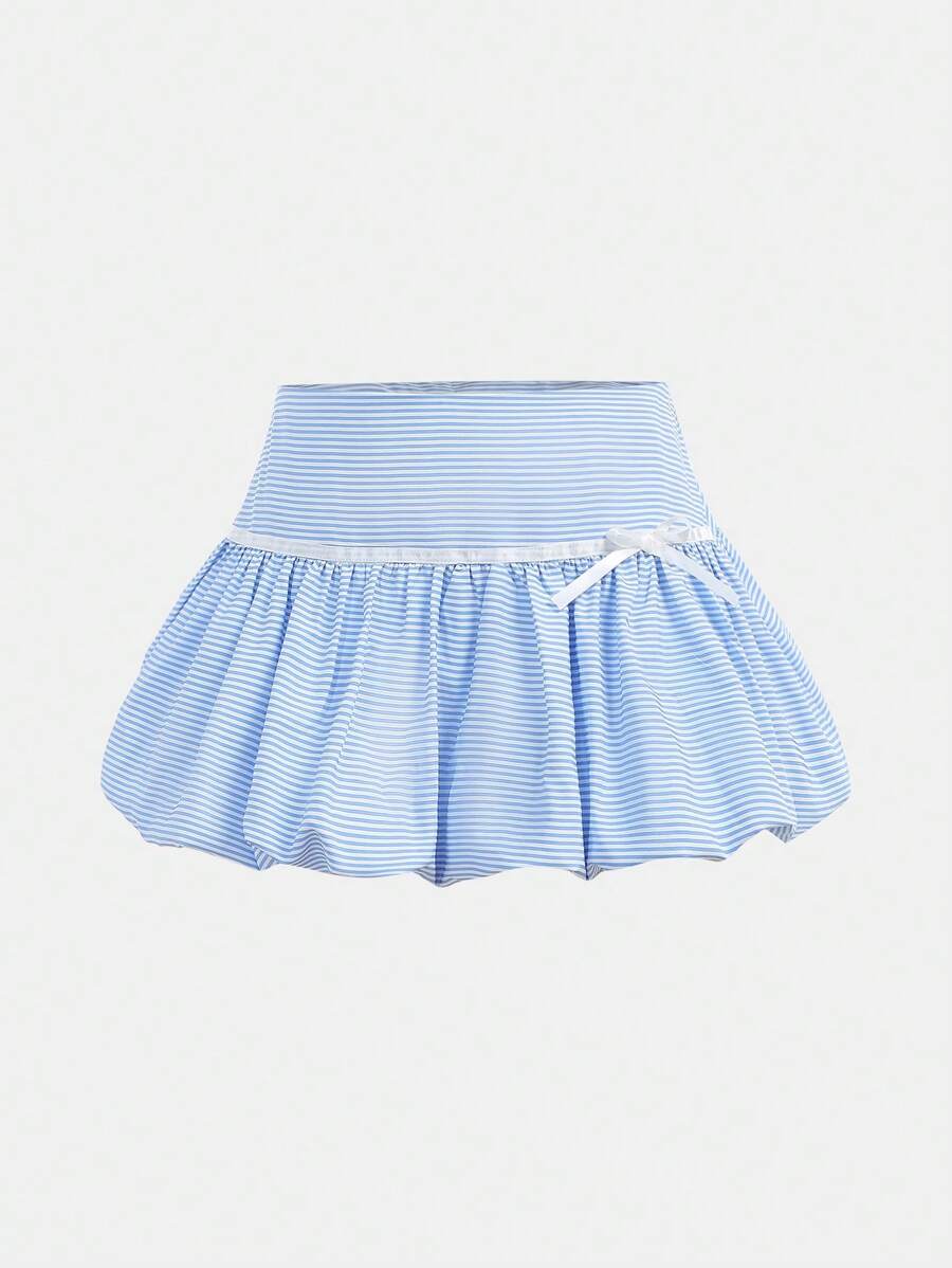 Girlism 少女学校/返校季，甜美可爱丝带蝴蝶结条纹迷你裙芭蕾短裙