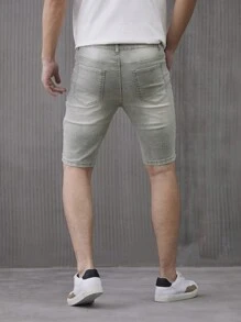 Manfinity Homme Men's Casual Plain Ripped Pocket Denim Shorts - Grey - View 2