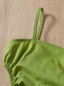 SHEIN 女婴妈妈和我度假宽松绿色吊带连体裤，休闲可爱的家庭装 - 綠色 - 查看 3