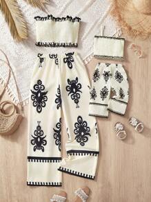 2pcs/Set Baby Girl Cute Floral Print Camisole And Long Pants Suit, Summer