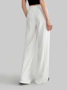 Ontre 女士直筒休闲/商务通勤白色美元钞票牙签设计裤 - 白色 - 查看 5