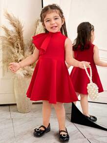 SHEIN Baby Girl Palace Style Ruffled Collar Sleeveless Midi Dress - Red - View 7