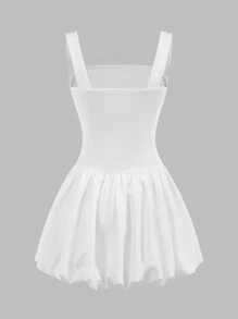 Girlism 少女派对，优雅的白色细肩带薄纱连衣裙，内置短款春秋娃娃裙，生日装 - 白色 - 查看 2