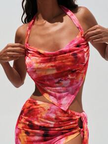 Opulessa 夏季度假服装女士海滩花卉印花波西米亚风波西米亚节针织网眼花卉印花垂领背心女式