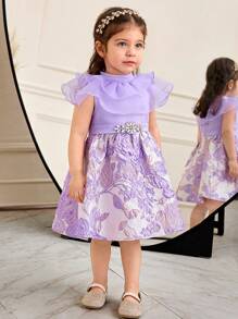 SHEIN Leap Crew Baby Girl Sweet Shoulder Attach Waisted Mid-Length Dress - Pink - View 1