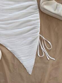 Soleia Robe mini asymétrique à volants, taille avec lacet, fente latérale, texture ondulée blanche, sans bretelles, adaptée pour fête, rendez-vous, goûter, festival de musique, style western, vacances à la plage, tenue d'été