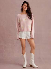 WESTFADE 雏菊花提花船领长袖针织毛衣 女士西式服装 - 彩色 - 查看 5