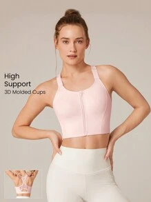 GLOWMODE 高支撑前拉链扣式工字背心运动文胸健身房健身运动背心速干吸湿排汗 - 粉色 - 查看 1