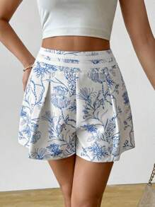 Breezaya Women Versatile Printed Shorts, Suitable For All Seasons - Blue and White - View 3