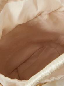 ROMWE Kawaii Chiffon Adorable Bow Straw Handbag - Beige - View 3