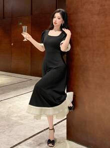 DAZY Women's Colorblock Short Sleeve Dress Prom Dress Sundress Elegant Women Dresses - Black - View 3