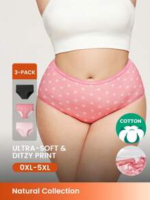 LUVLETTE Plus 3-Pack Airy Soft Cotton Basic Patterned High-Waist Lingerie Women Underwear Briefs-Pink - Multicolor - View 1